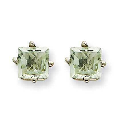 5mm Square Checker-Cut Green Quartz Earrings 14k White Gold XE61WCG, MPN: XE61WCG, 883957094120