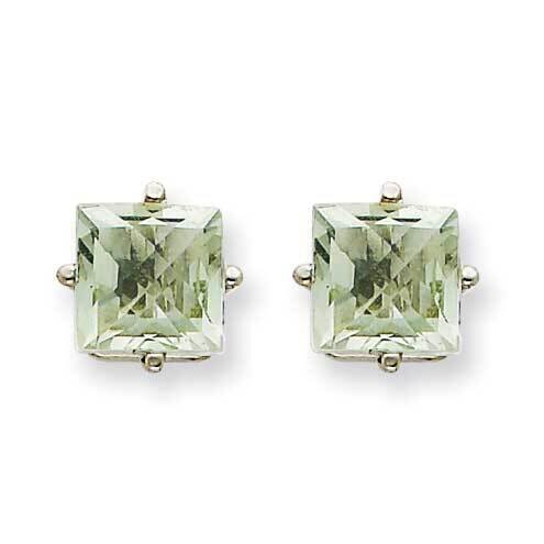 6mm Square Checker-Cut Green Quartz Earrings 14k White Gold XE62WCG, MPN: XE62WCG, 883957094380
