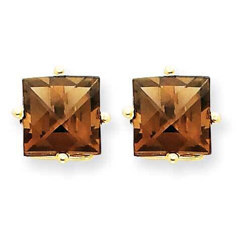 7mm Square Checker-Cut Smoky Quartz Earrings 14k Gold XE63CQ, MPN: XE63CQ, 883957094519