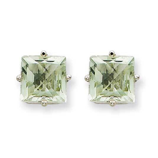 7mm Square Checker-Cut Green Quartz Earrings 14k White Gold XE63WCG, MPN: XE63WCG, 883957094618