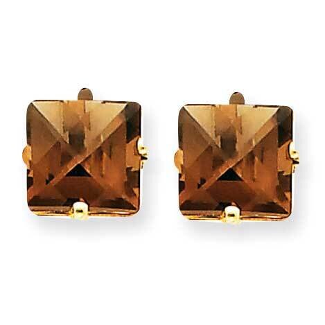 8mm Square Checker-Cut Smoky Quartz Earrings 14k Gold XE64CQ