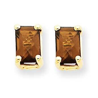 6x4 Octagon Checker-Cut Smoky Quartz Earrings 14k Gold XE65CQ, MPN: XE65CQ, 883957094885