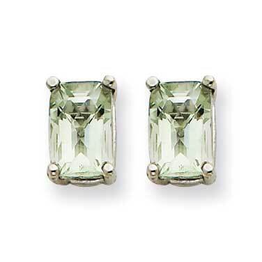 6x4mm Octagon Checker-Cut Green Quartz Earrings 14k White Gold XE65WCG, MPN: XE65WCG, 883957095042