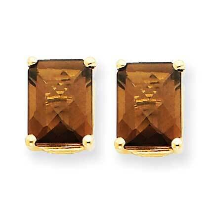 8x6 Octagon Checker-Cut Smoky Quartz Earrings 14k Gold XE67CQ, MPN: XE67CQ, 883957096063