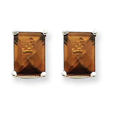 8x6mm Octagon Checker-Cut Smoky Quartz Earrings 14k White Gold XE67WCQ