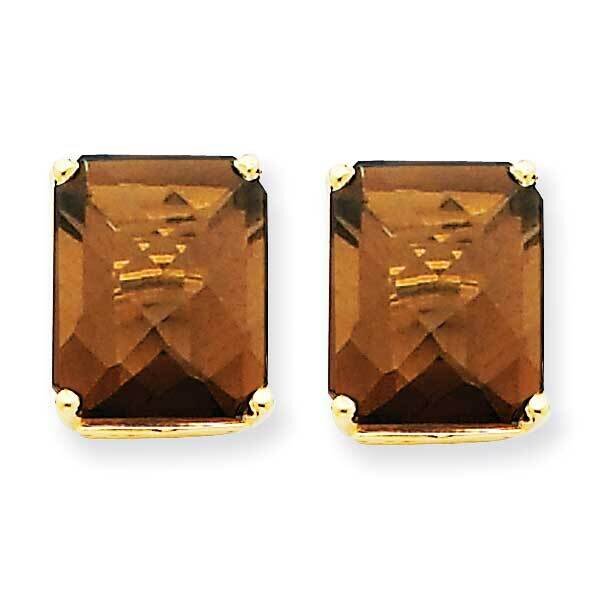 12x10 Octagon Checker-Cut Smoky Quartz Earrings 14k Gold XE70CQ, MPN: XE70CQ, 883957096797