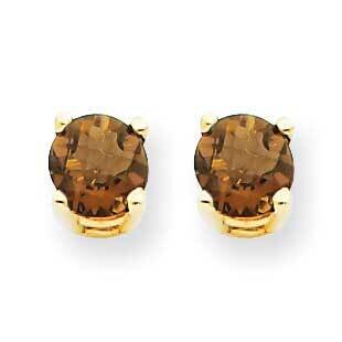 4mm Round Checker-Cut Smoky Quartz Earrings 14k Gold XE71CQ