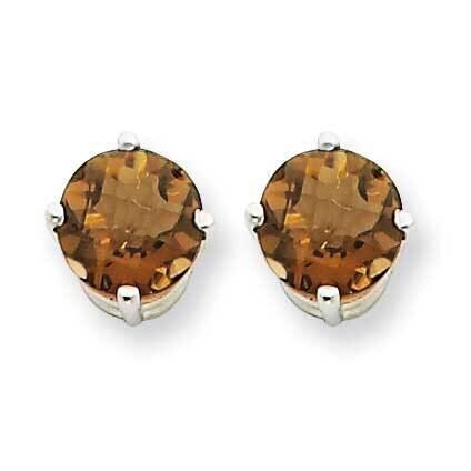 6mm Round Checker-Cut Smoky Quartz Earrings 14k White Gold XE73WCQ, MPN: XE73WCQ, 883957097763