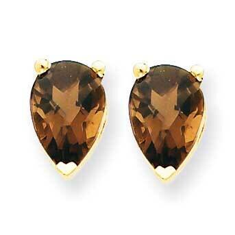 8x5 Pear Checker-Cut Smoky Quartz Earrings 14k Gold XE81CQ, MPN: XE81CQ, 883957103532