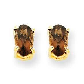 5x3 Oval Checker-Cut Smoky Quartz Earrings 14k Gold XE85CQ, MPN: XE85CQ, 883957105468