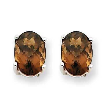 7x5 Oval Checker-Cut Smoky Quartz Earrings 14k White Gold XE87WCQ, MPN: XE87WCQ, 883957107653