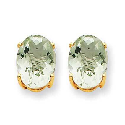 8x6 Oval Checker-Cut Green Quartz Earrings 14k Gold XE88CG