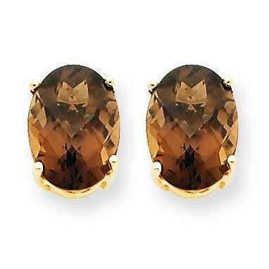 8x6 Oval Checker-Cut Smoky Quartz Earrings 14k Gold XE88CQ, MPN: XE88CQ, 883957108193