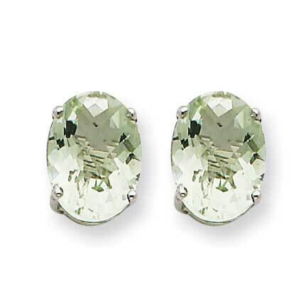 8x6 Oval Checker-Cut Green Quartz Earrings 14k White Gold XE88WCG, MPN: XE88WCG, 883957108353