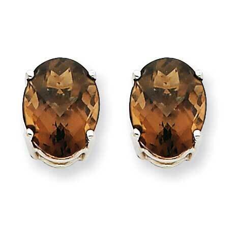 9x7 Oval Checker-Cut Smoky Quartz Earrings 14k White Gold XE89WCQ, MPN: XE89WCQ, 883957108711