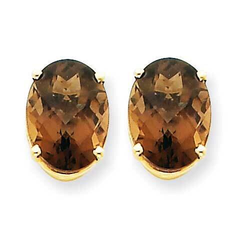 10x8 Oval Checker-Cut Smoky Quartz Earrings 14k Gold XE90CQ