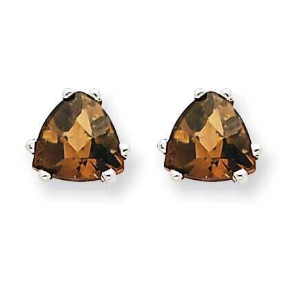 6mm Trillion Checker-Cut Smoky Quartz Earrings 14k White Gold XE94WCQ, MPN: XE94WCQ, 883957109923
