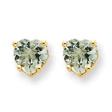 5mm Heart Checker-Cut Green Quartz Earrings 14k Gold XE97CG