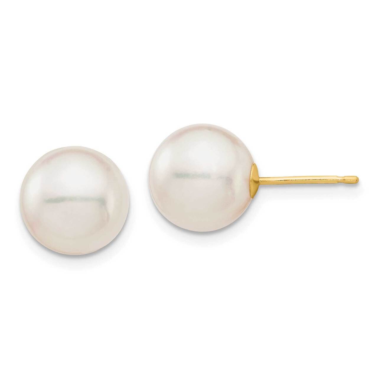 9-10mm White Round Saltwater Akoya Cultured Pearl Stud Post Earrings 14k Gold XF683E