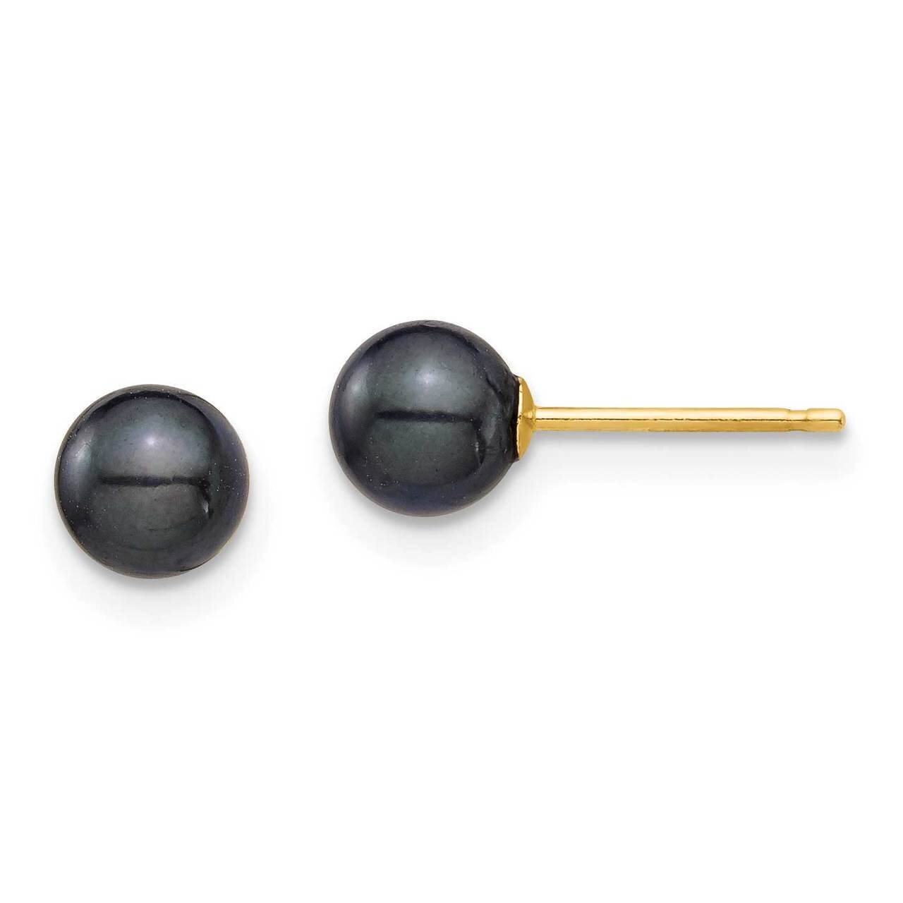5-6mm Round Black Saltwater Akoya Cultured Pearl Stud Post Earrings 14k Gold XF689E, MPN: XF689E, 8…