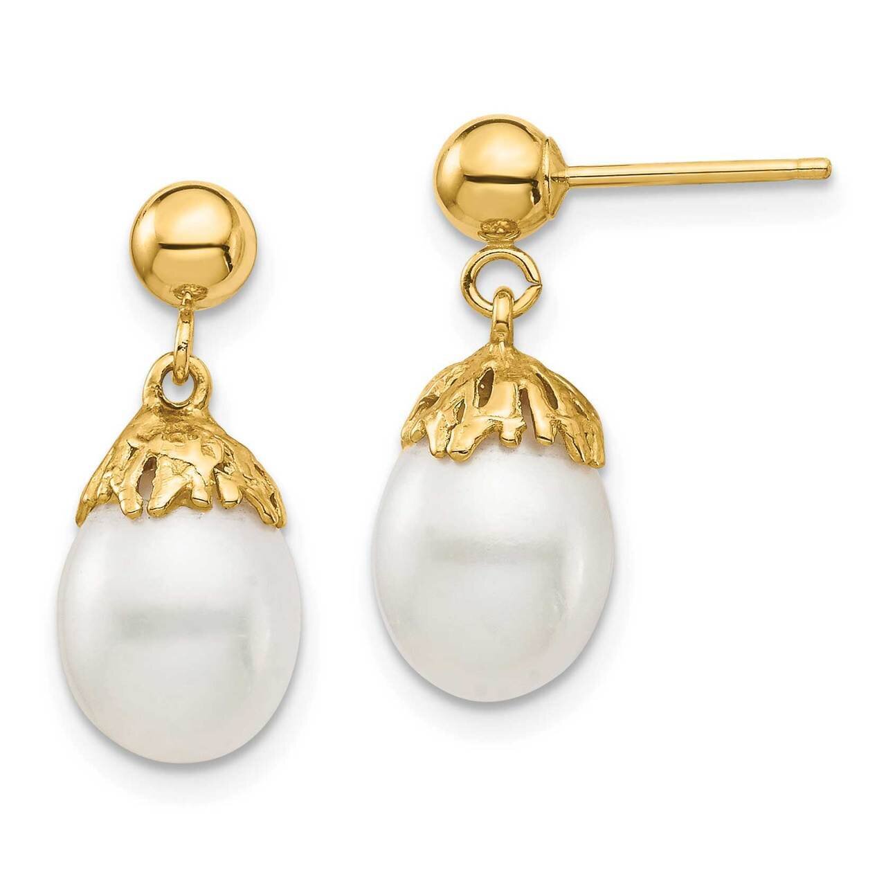 7-8mm White Rice Freshwater Cultured Pearl Dangle Post Earrings 14k Gold XF693E, MPN: XF693E, 88395…