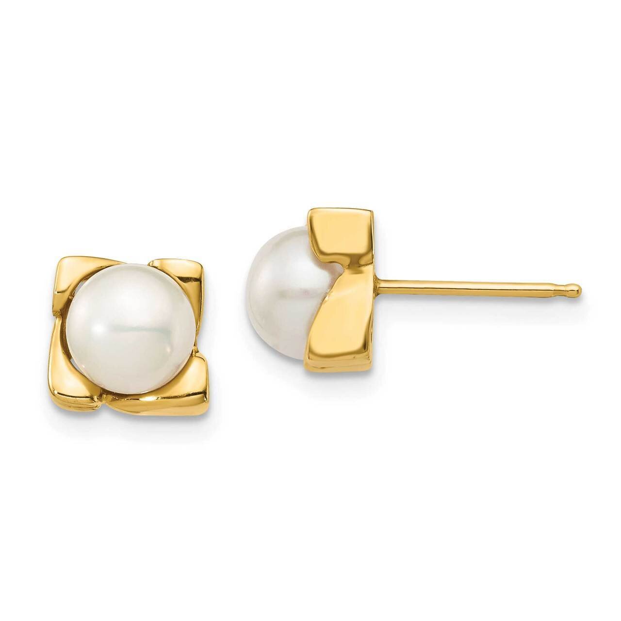 6-7mm White Button Freshwater Cultured Pearl Post Earrings 14k Gold XF697E, MPN: XF697E, 8839577543…