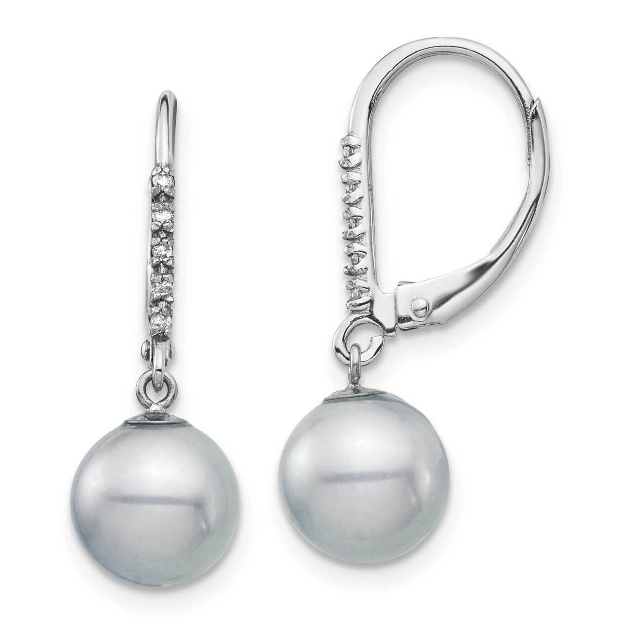 8-9mm Grey Freshwater Cultured Pearl .05ct Diamond Leverback Earrings 14k White Gold XF701E, MPN: X…