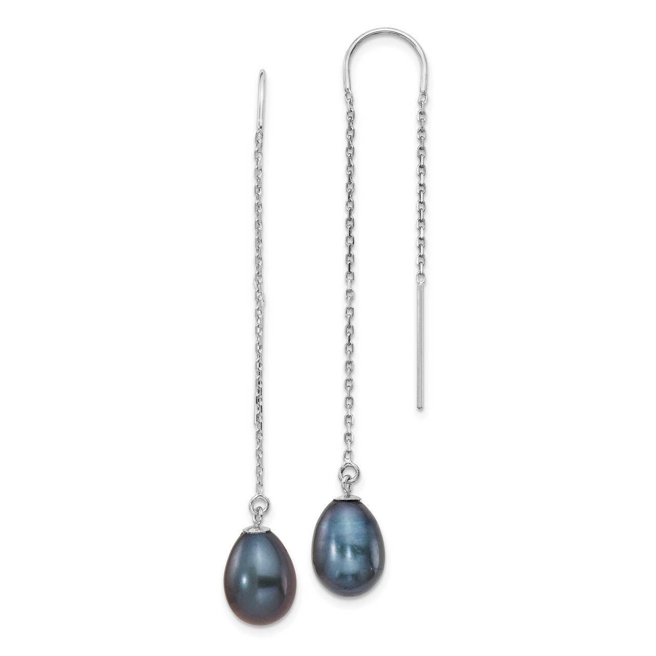 7-8mm Black Teardrop Freshwater Cultured Pearl Threader Earrings 14k White Gold XF706E, MPN: XF706E…