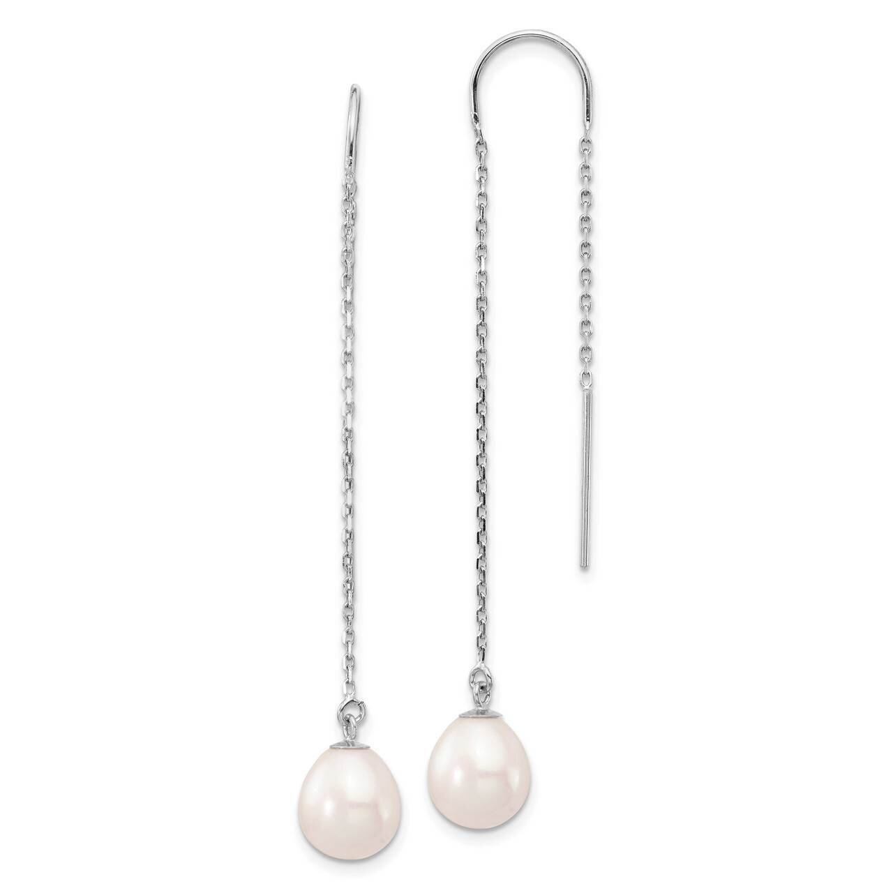 7-8mm White Teardrop Freshwater Cultured Pearl Threader Earrings 14k White Gold XF707E, MPN: XF707E…