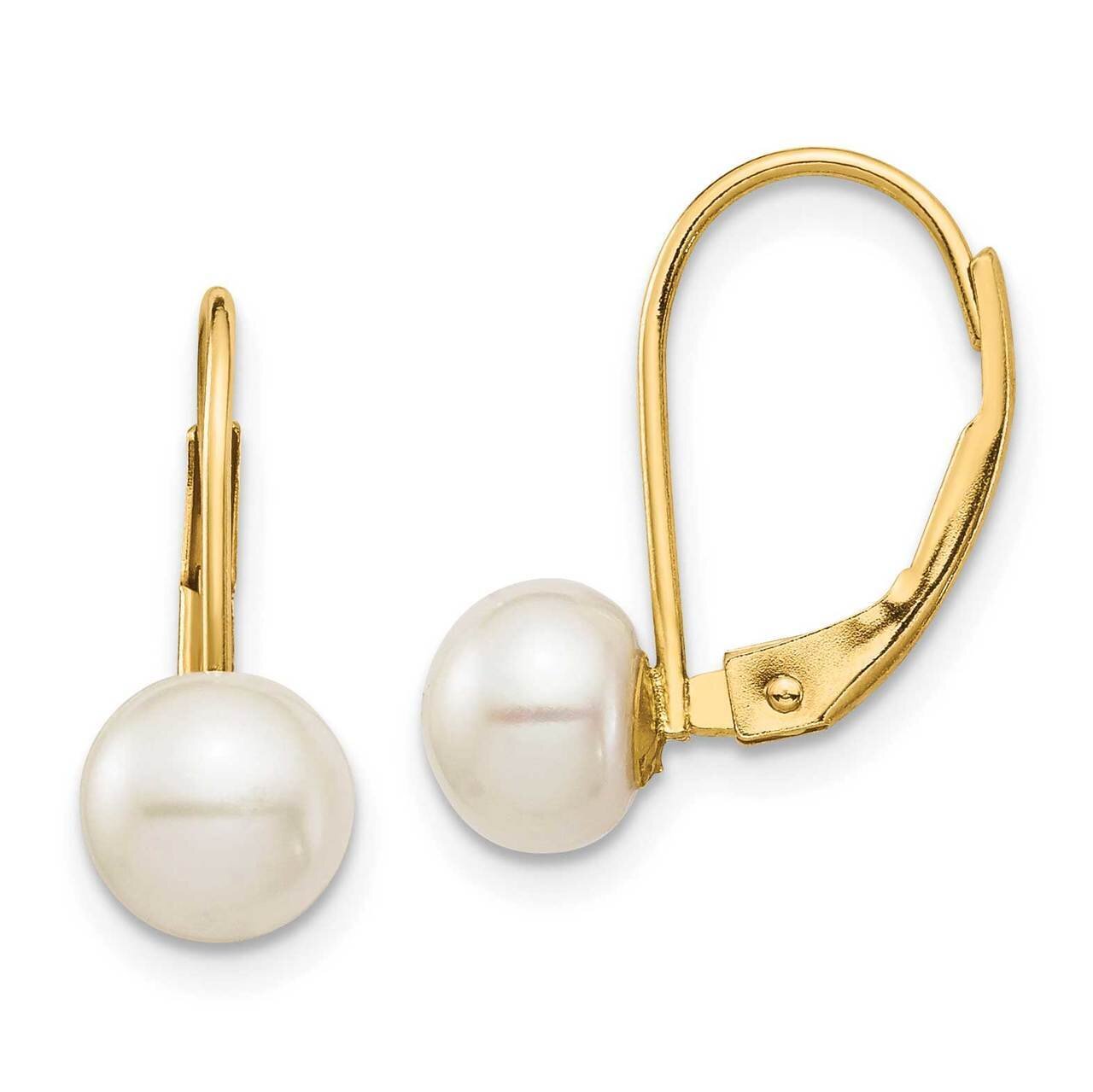 6-7mm White Button Freshwater Cultured Pearl Leverback Earrings 14k Gold XF715E, MPN: XF715E, 88395…