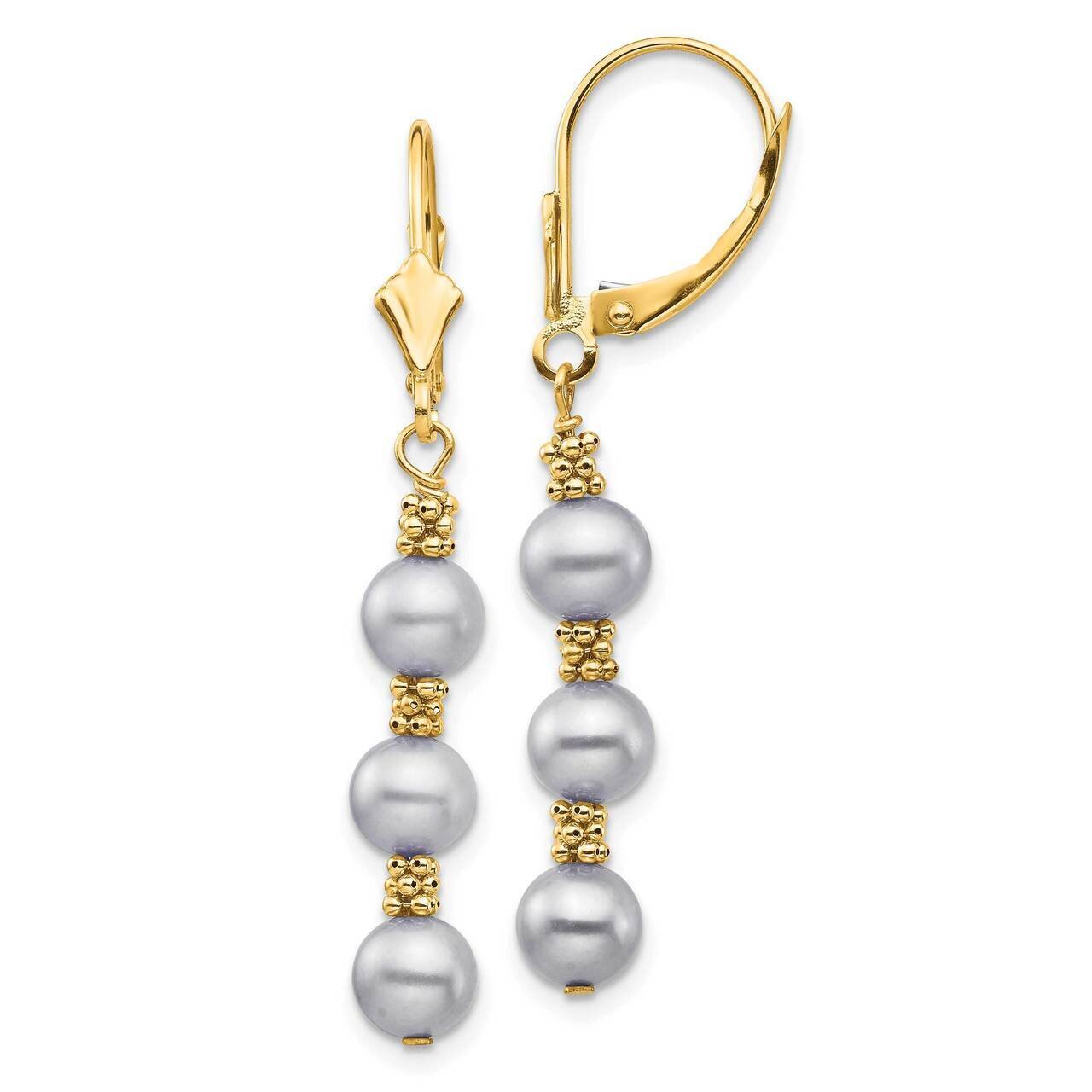 5-6mm Grey Semi-round Freshwater Cultured Pearl Leverback Earrings 14k Gold XF718E, MPN: XF718E, 88…