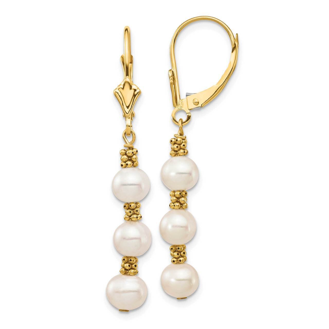 5-6mm White Semi-round Freshwater Cultured Pearl Leverback Earrings 14k Gold XF720E, MPN: XF720E, 8…