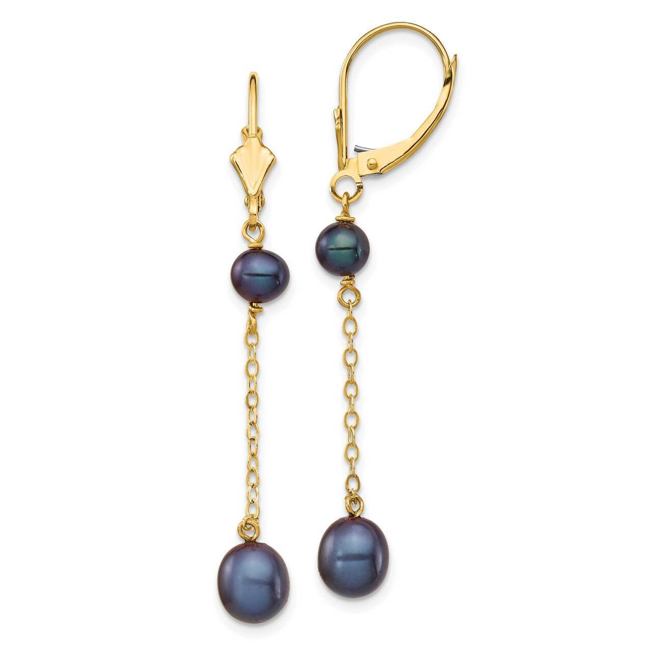 5-7mm Black Rice Freshwater Cultured Pearl Leverback Earrings 14k Gold XF721E, MPN: XF721E, 8839577…