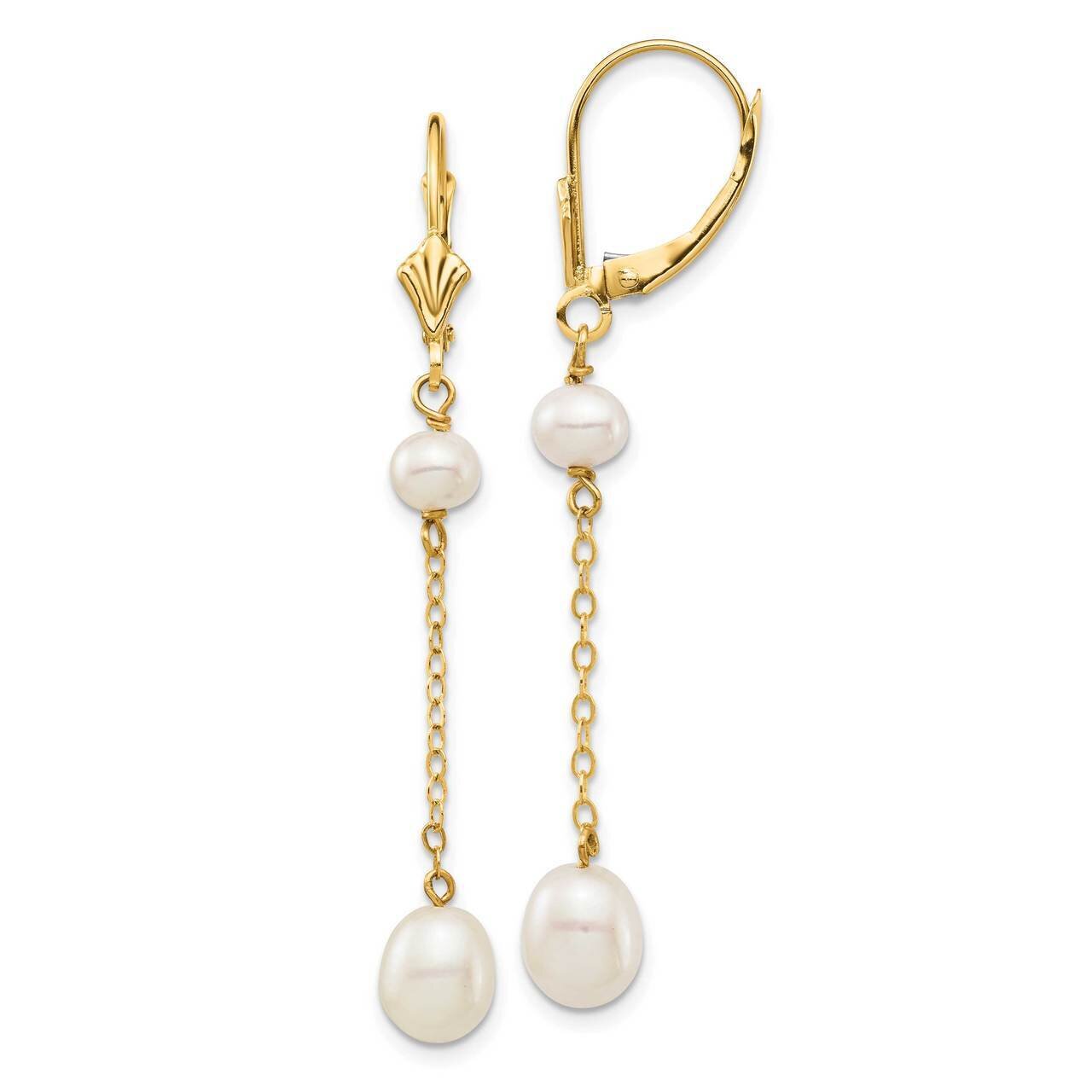 5-7mm White Rice Freshwater Cultured Pearl Leverback Earrings 14k Gold XF722E