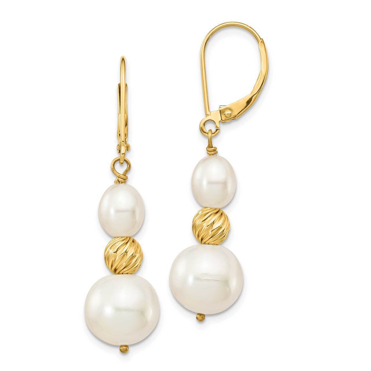 6-10mm White Freshwater Cultured Pearl Diamond-cut Bead Leverback Earrings 14k Gold XF723E, MPN: XF…