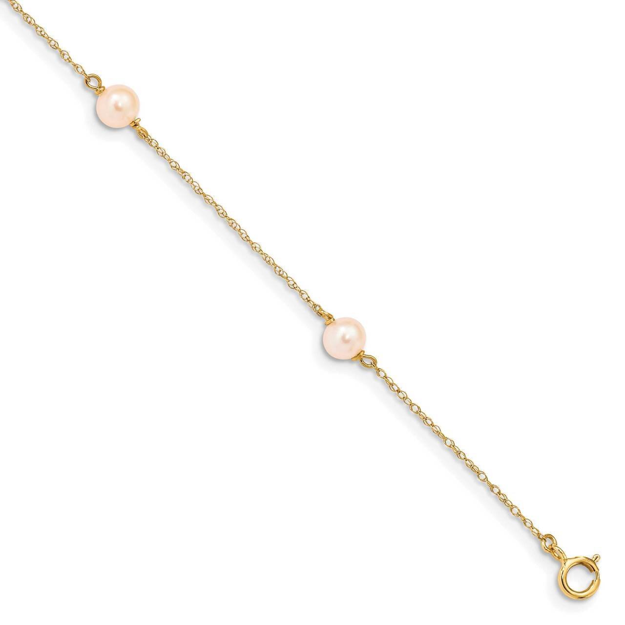 5-6mm Pink Round Freshwater Cultured Pearl 3-station Bracelet 14k Gold XF727-6