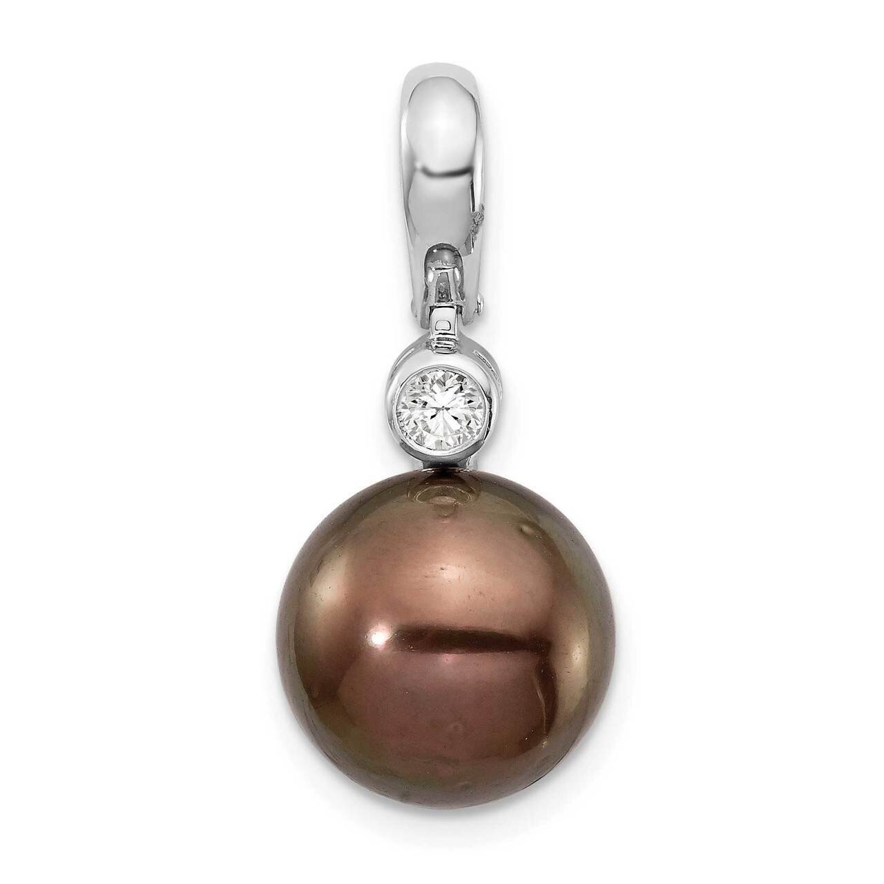 10-11mm Round Saltwater Cultured Tahitian Pearl .07ct Dia. Pendant 14k White Gold XF732