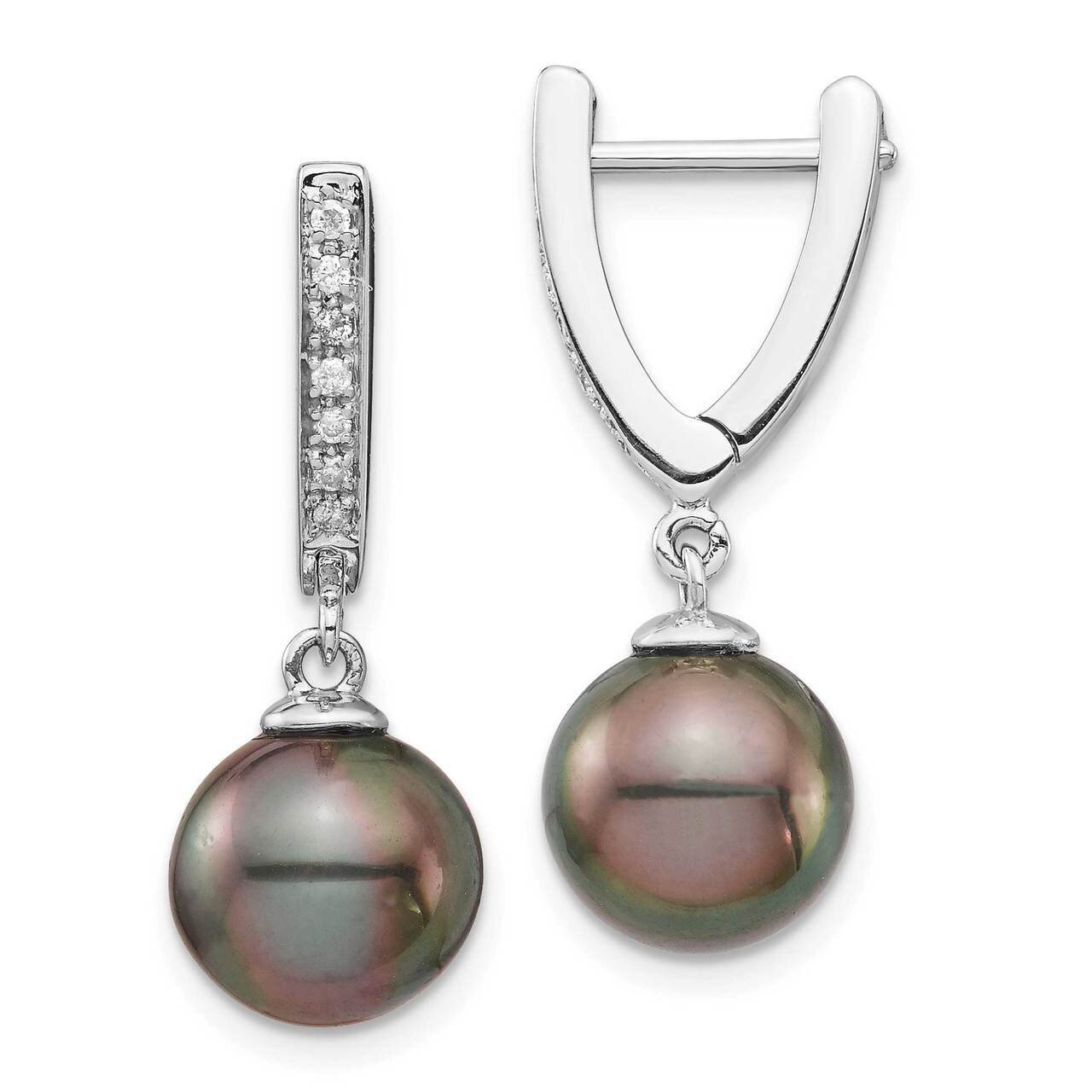 9-10mm Round Saltwater Cultured Tahitian Pearl Diam Dangle Earrings 14k White Gold XF733E, MPN: XF7…