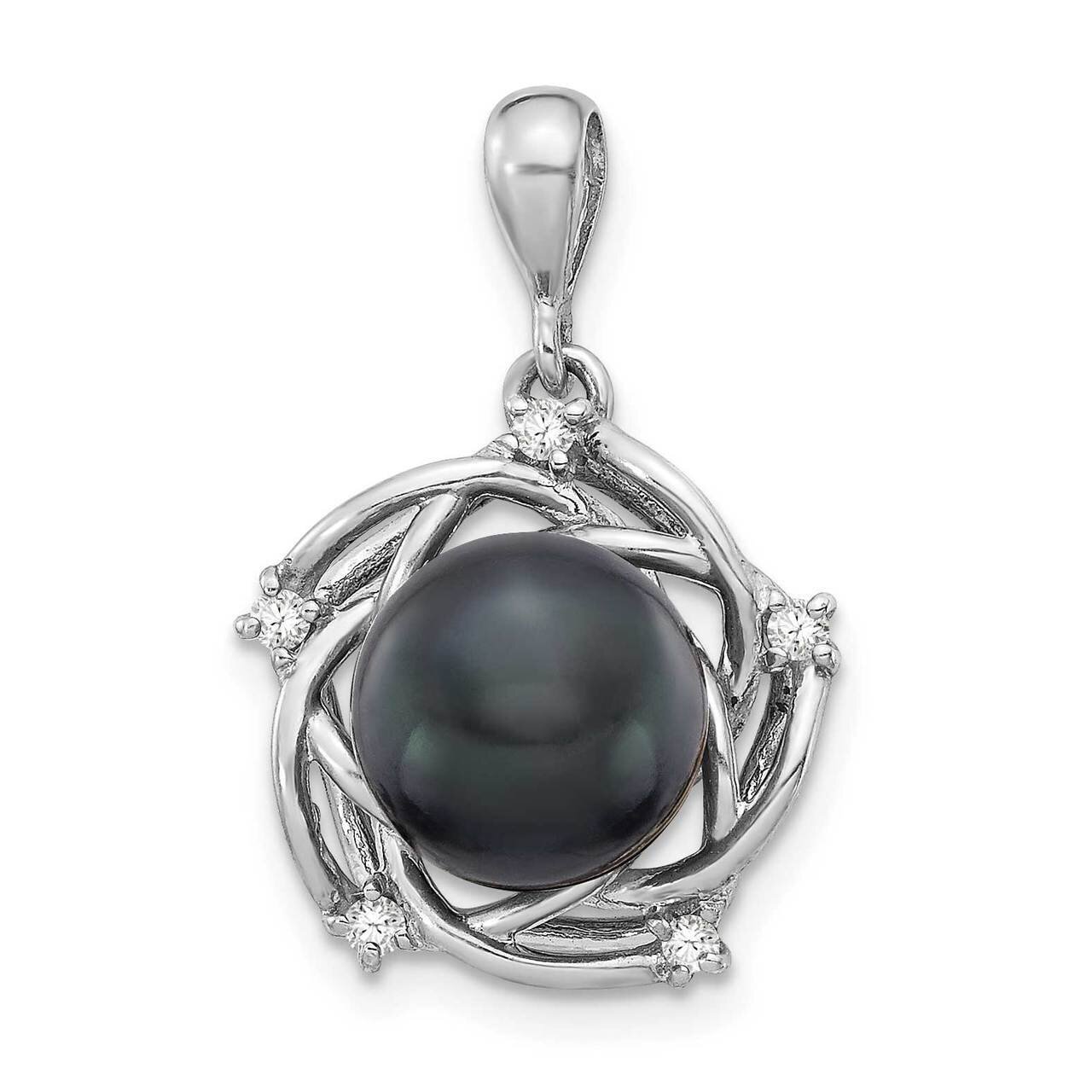 8-9mm Round Saltwater Cultured Tahitian Pearl .075ct Dia. Pendant 14k White Gold XF734