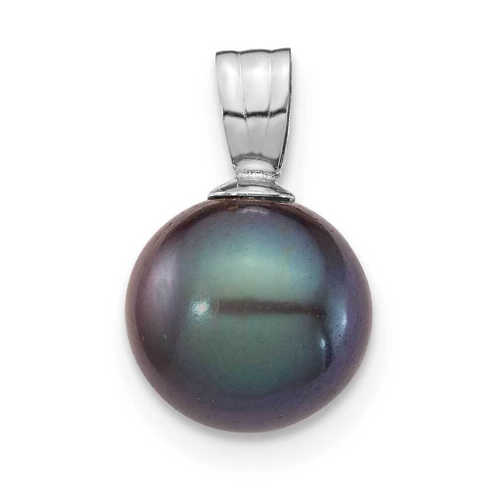 8-9mm Black Round Freshwater Cultured Pearl Pendant 14k White Gold XF737