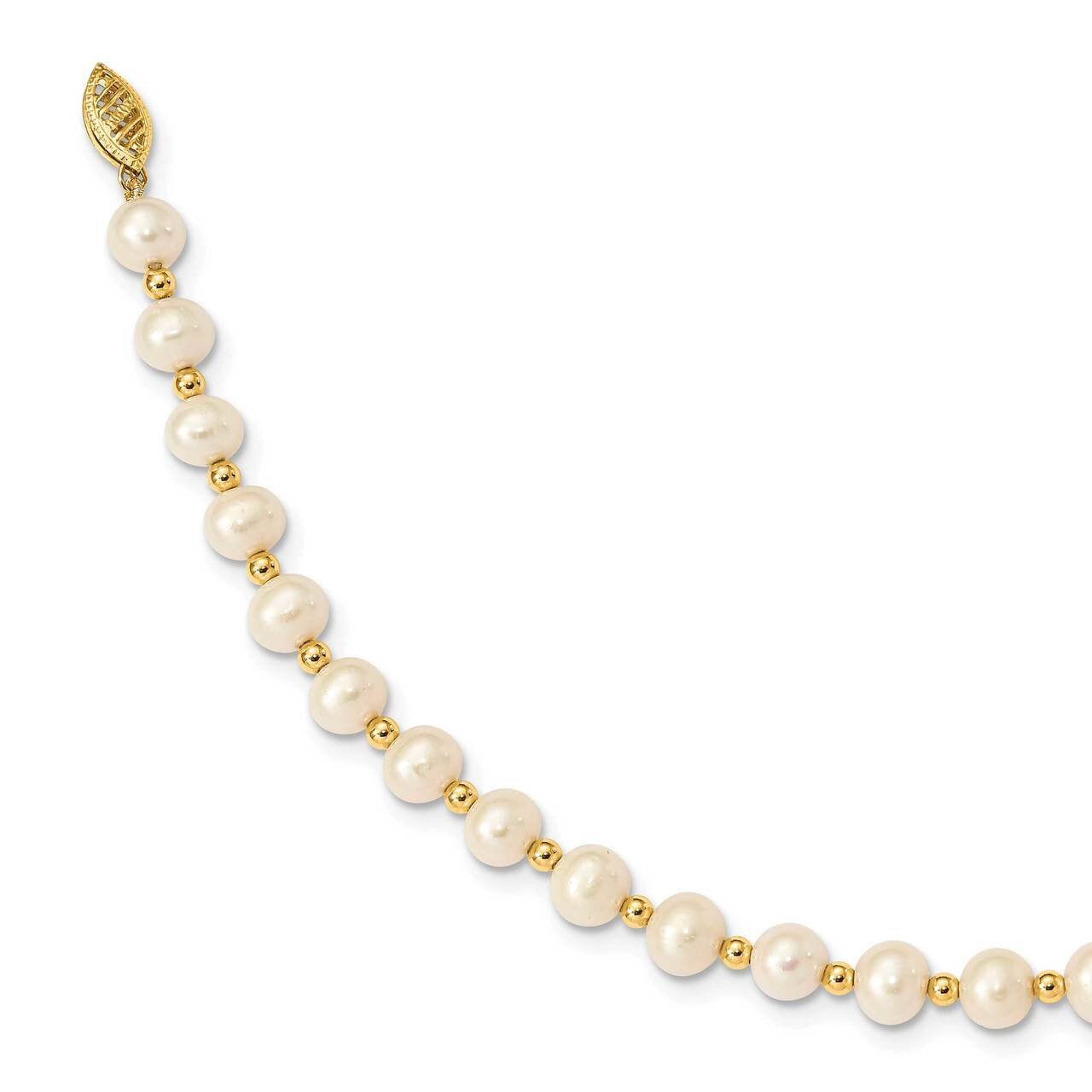 6-7mm White Near Round Freshwater Cultured Pearl Bead Bracelet 14k Gold XF740-7, MPN: XF740-7, 8839…