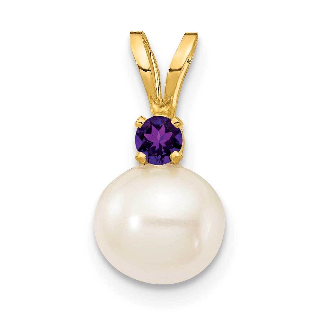 7-7.5mm White Round Freshwater Cultured Pearl Amethyst Pendants 14k Gold XF741_AM, MPN: XF741_AM, 8…