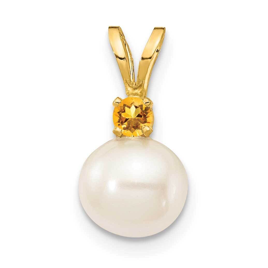 7-7.5mm White Round Freshwater Cultured Pearl Citrine Pendants 14k Gold XF741_CI, MPN: XF741_CI, 88…
