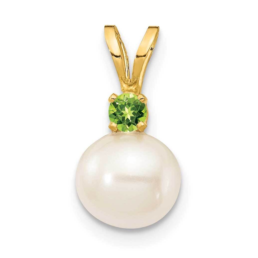 6-7mm White Round Freshwater Cultured Pearl Peridot Pendants 14k Gold XF741_PE, MPN: XF741_PE, 8839…