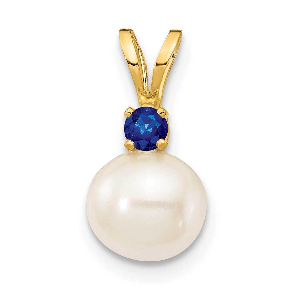 7-7.5mm White Round Freshwater Cultured Pearl Sapphire Pendants 14k Gold XF741_S, MPN: XF741_S, 883…