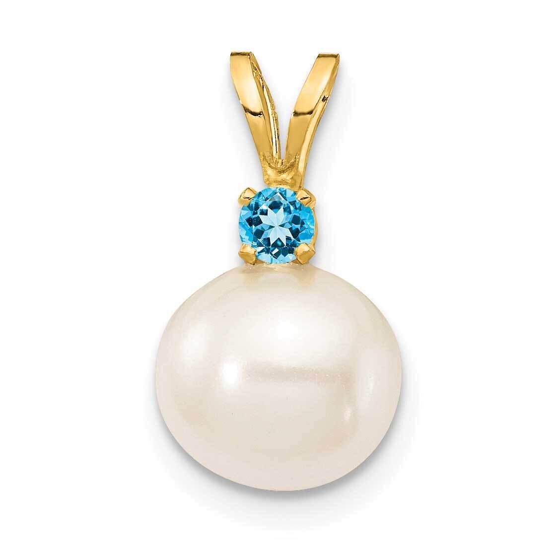 Blue Topaz 8-8.5mm White Round Freshwater Cultured Pearl Pendant 14k Gold XF742_BT, MPN: XF742_BT, …