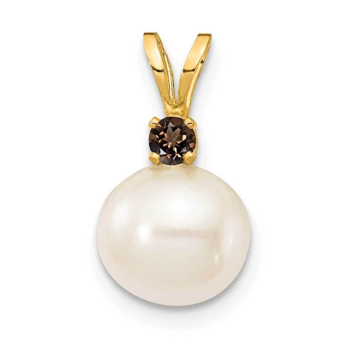 Smoky Quartz 8-8.5mm White Round Freshwater Cultured Pearl Pendant 14k Gold XF742_SQ, MPN: XF742_SQ…