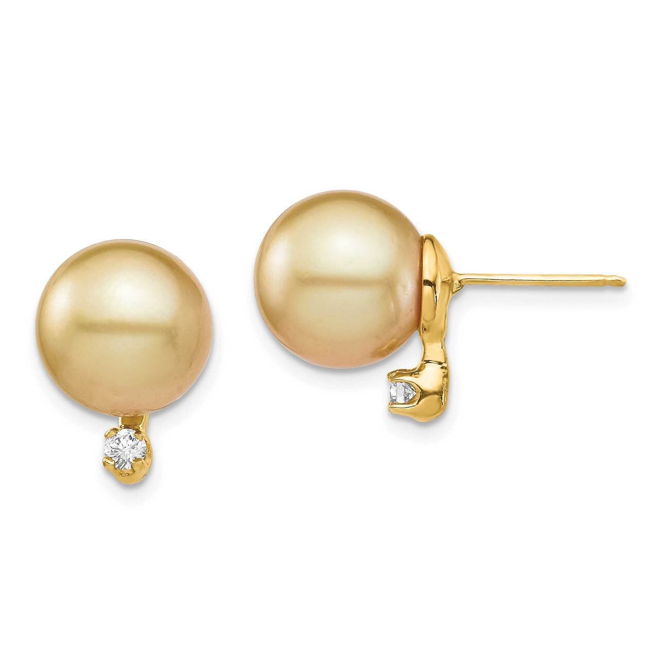 9-10mm Golden Saltwater Cultured South Sea Pearl .10ct Dia Earrings 14k Gold XF747E, MPN: XF747E, 8…