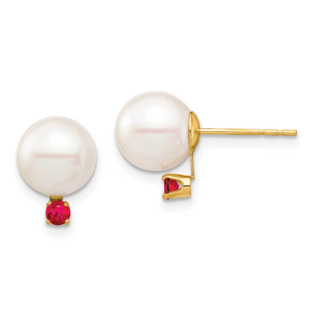 8-8.5mm White Round Freshwater Cultured Pearl Ruby Post Earrings 14k Gold XF754E_R, MPN: XF754E_R, …