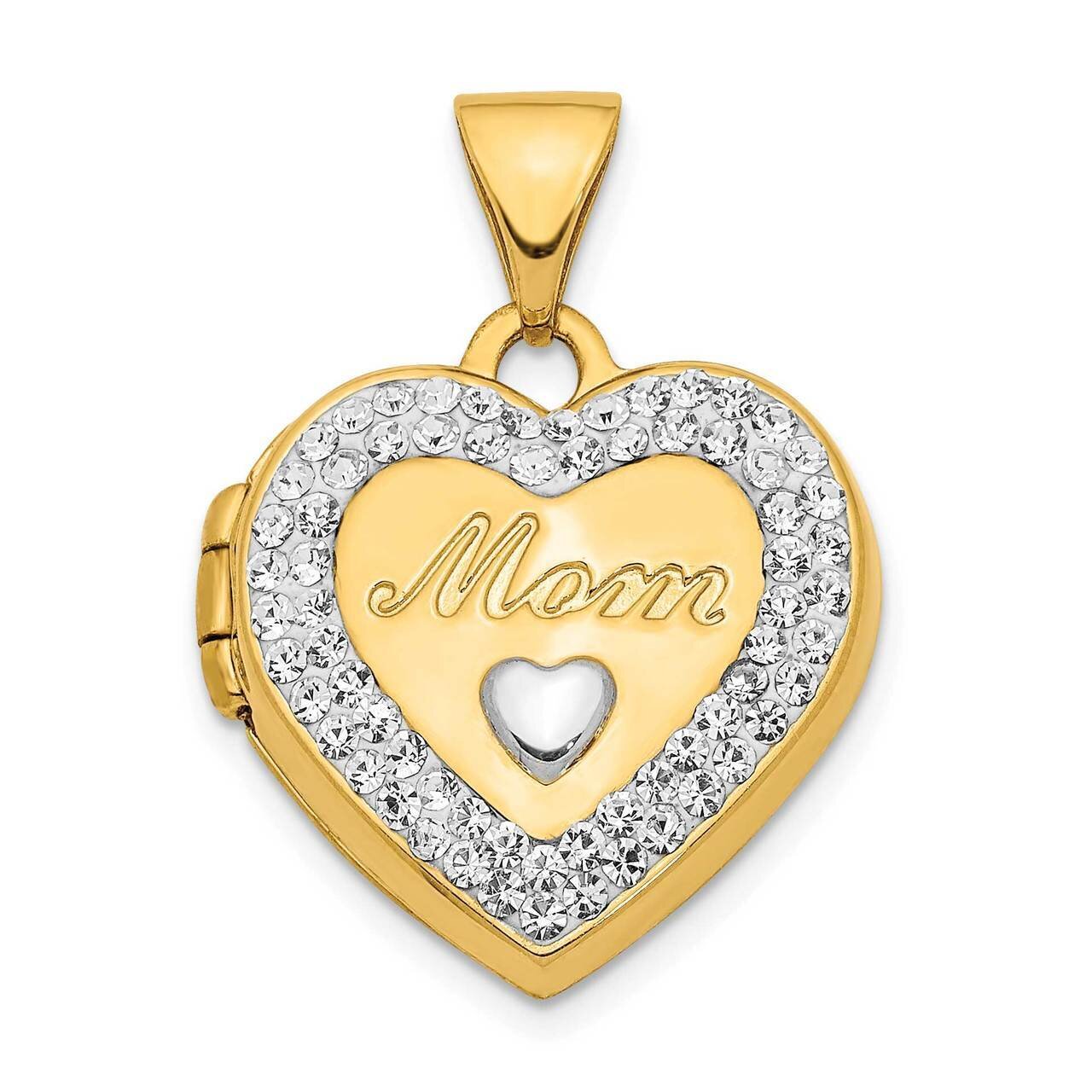 White Rhodium Crystal 16mm Mom Heart Locket Pendant 14k Gold XL753, MPN: XL753, 191101207419